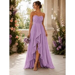 NWT Lavender Pleated High Low Gown Dress Bridesmaid Wedding Party Strapless SZ 4